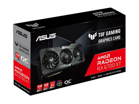 ASUS TUF Gaming Radeon RX 6700 XT OC Edition Graphics Card (AMD RDNA 2, PCIe 4.0, 12GB GDDR6, HDMI 2.1, DisplayPort 1.4a, Dual Ball Fan Bearings, All-aluminum Shroud, Reinforced Frame, GPU Tweak II) - TUF-RX6700XT-O12G-GAMING