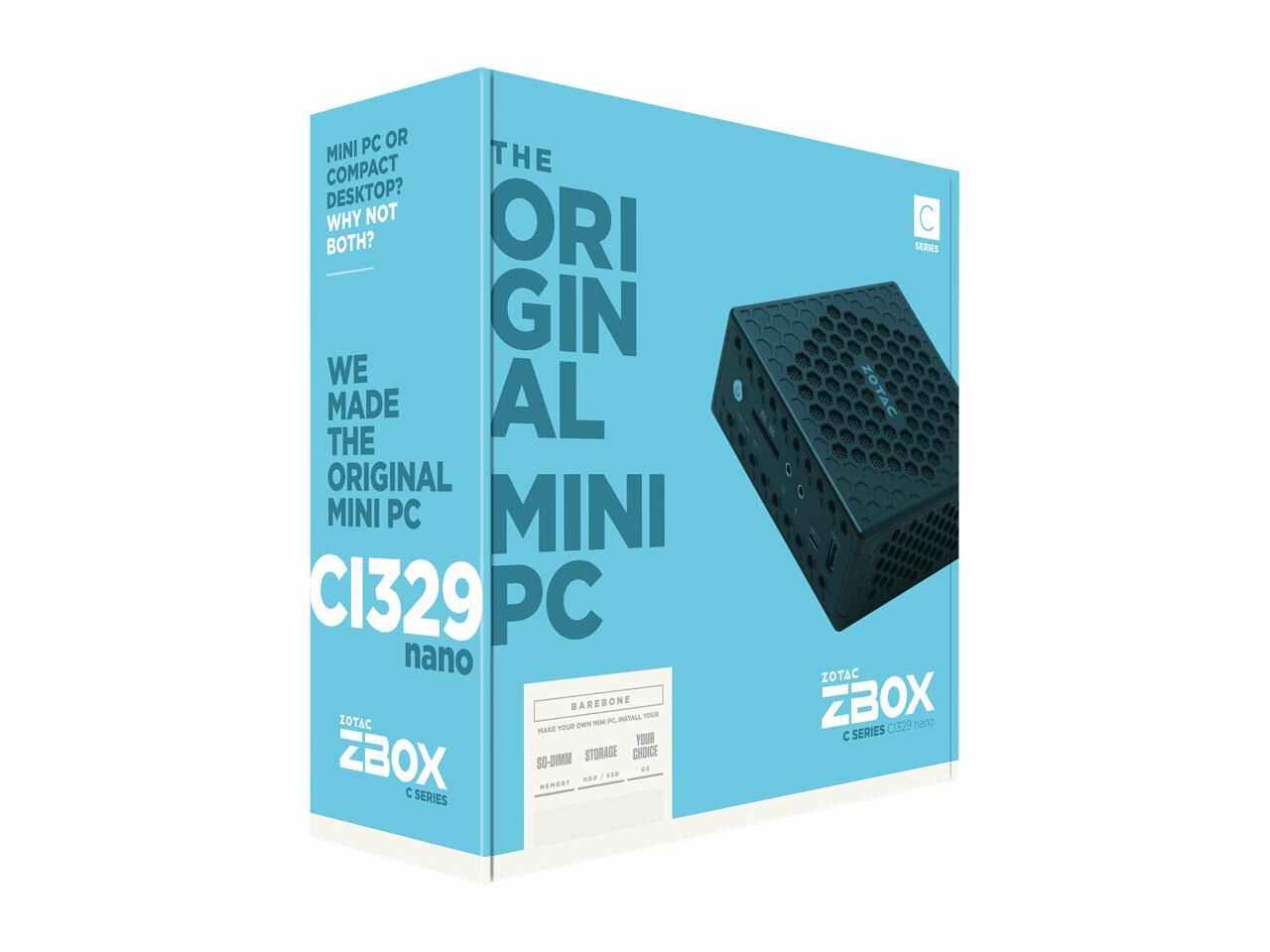 ZOTAC ZBOX C Series CI329 Nano Passive Cooled Silent Mini PC Barebones System - ZBOX-CI329NANO-U